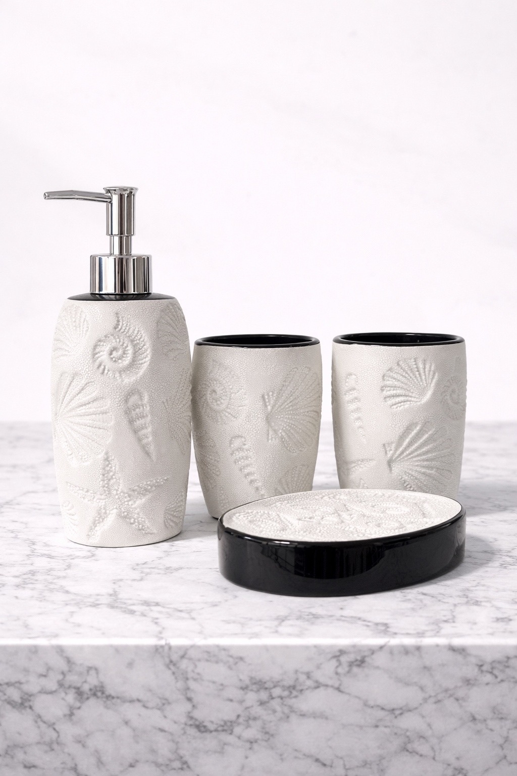 Набор аксессуаров для ванной (бежевый, морской дизайн)