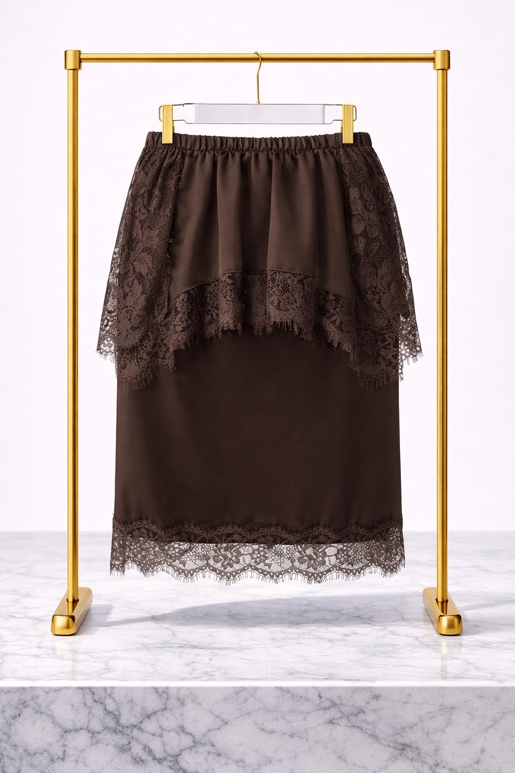 Юбка с кружевом (коричневая)
