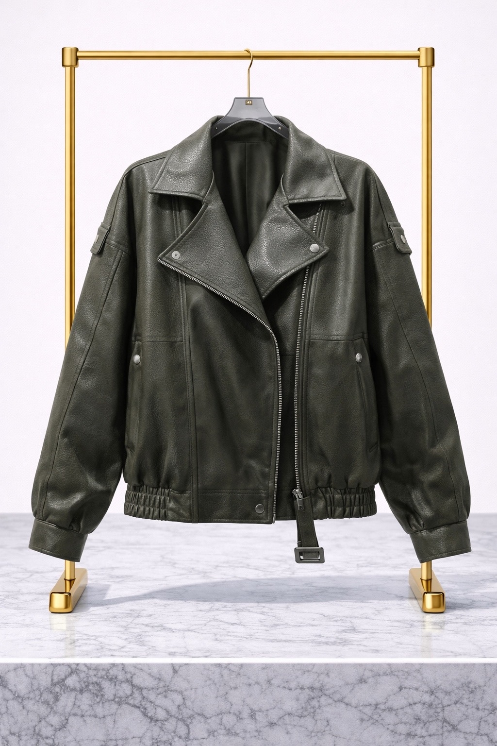 Женская кожаная куртка (тёмно-зелёная)