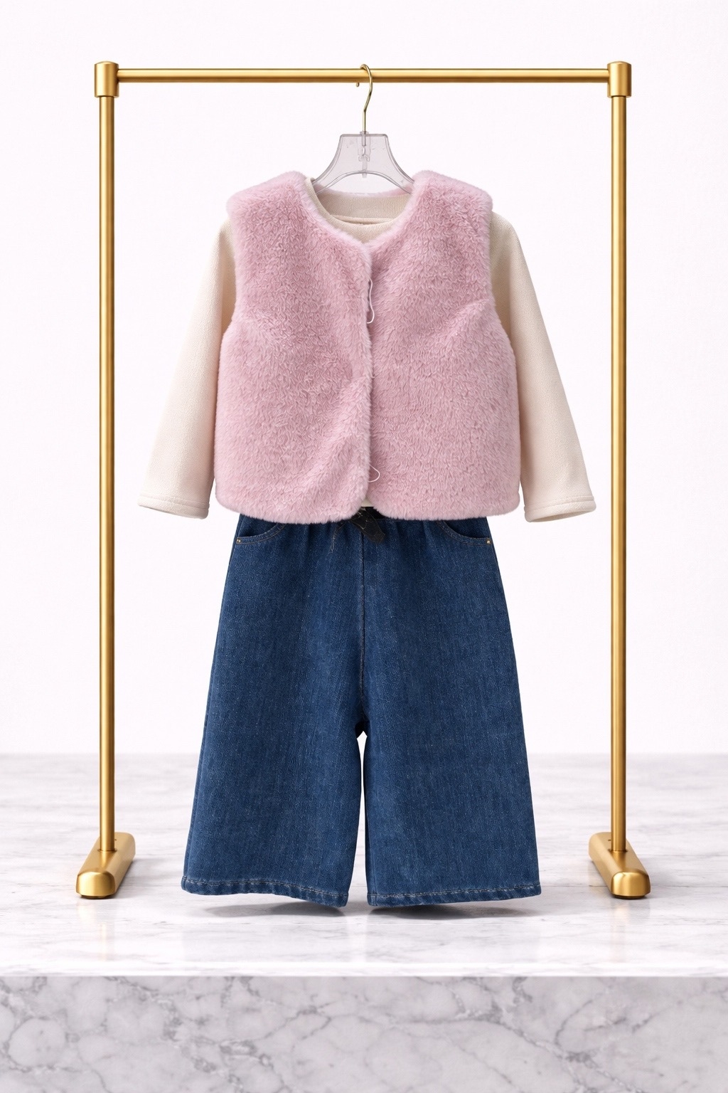 Детский комплект с жилетом и заячьими ушками(розовый)