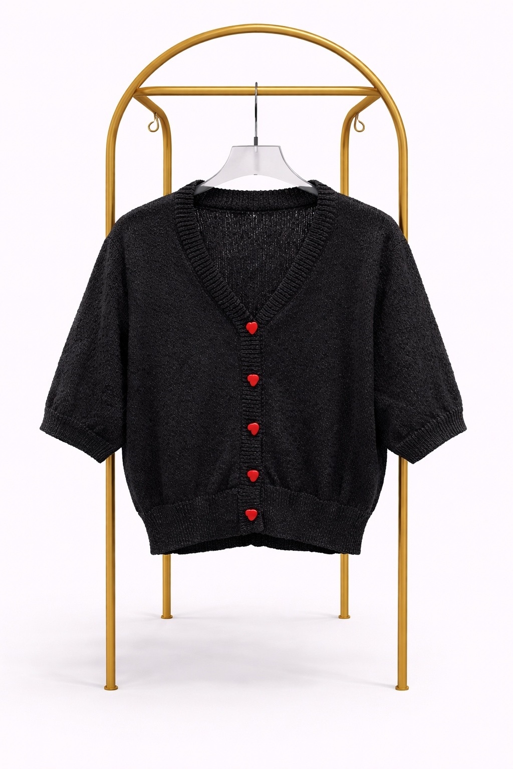 Чёрный кардиган с красными пуговицами
