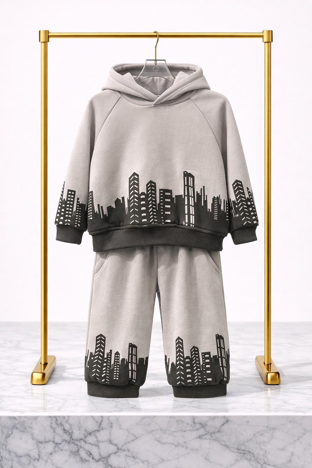 Детский костюм с принтом (серый)