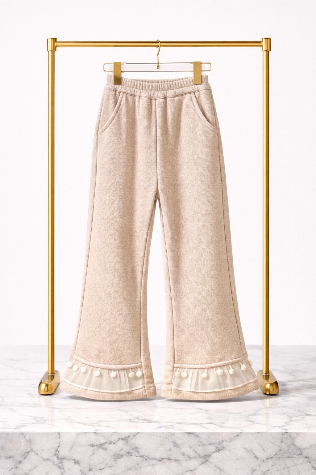 Брюки детские трикотажные с декоративной отделкой (бежевые)