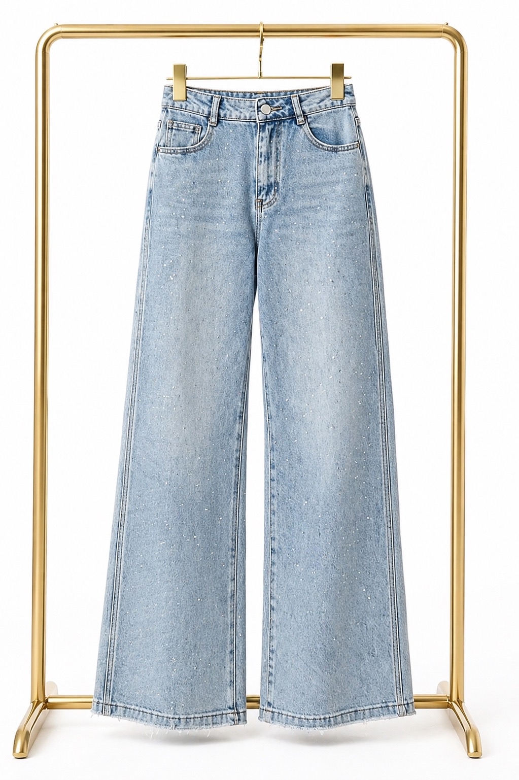 Джинсы wide leg со стразами