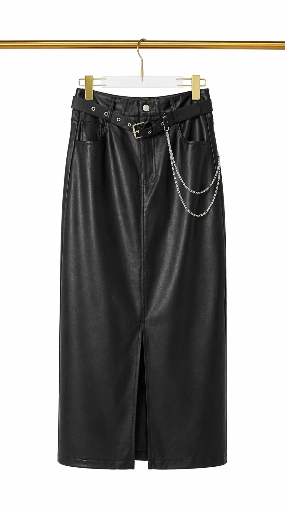 Юбка из экокожи с цепочкой (чёрная)