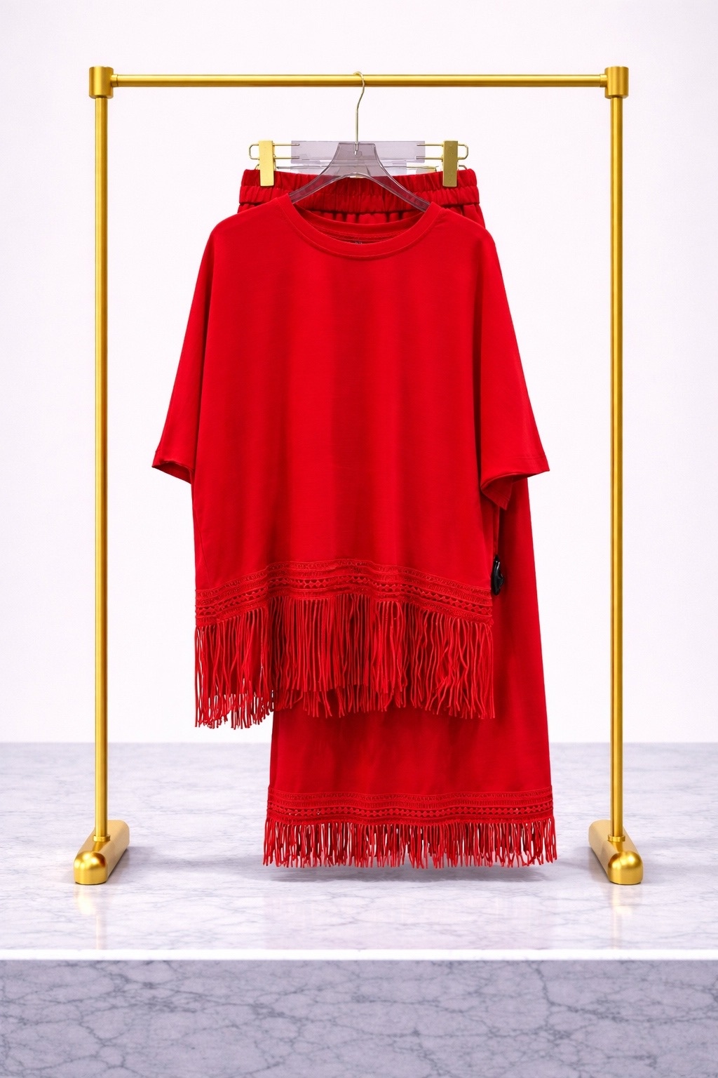 Женский комплект с бахромой (красный)