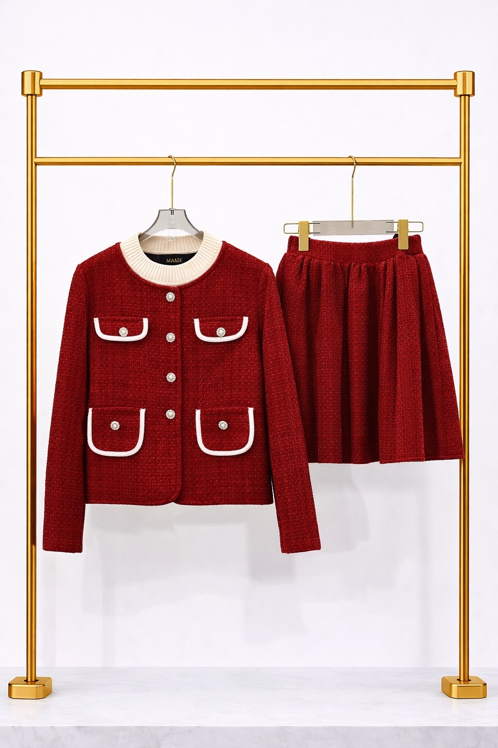 Детский костюм с юбкой (красный, твид)