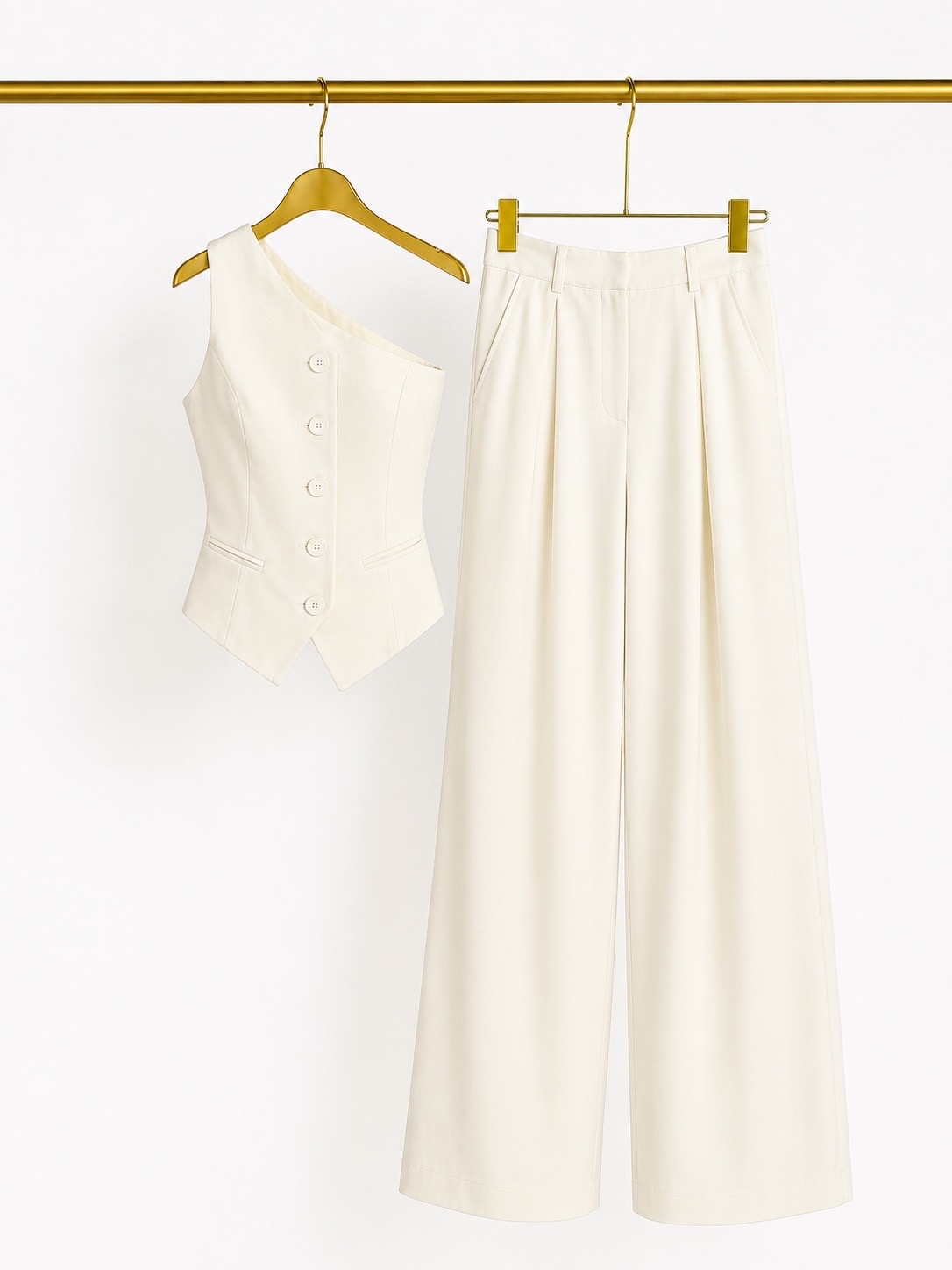Костюм: жилет + широкие брюки (молочный)