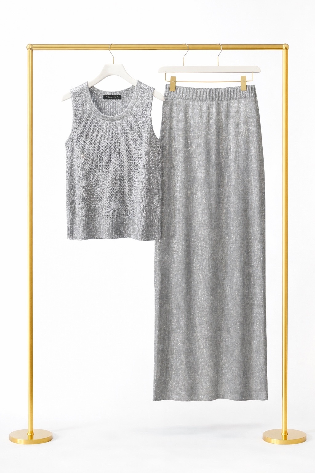 Костюм (топ + юбка, серебристый)